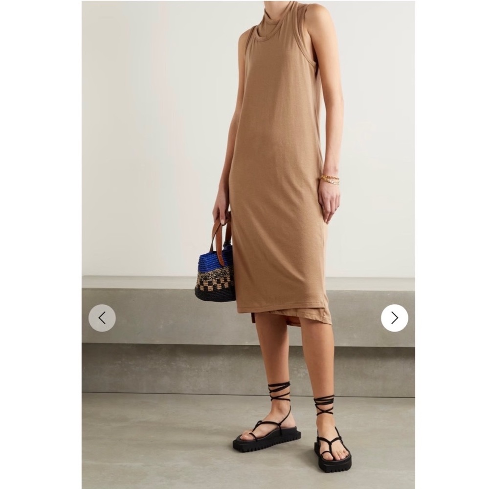 NWT FRANKIE SHOP Dress Layered cotton-blend jersey camel midi